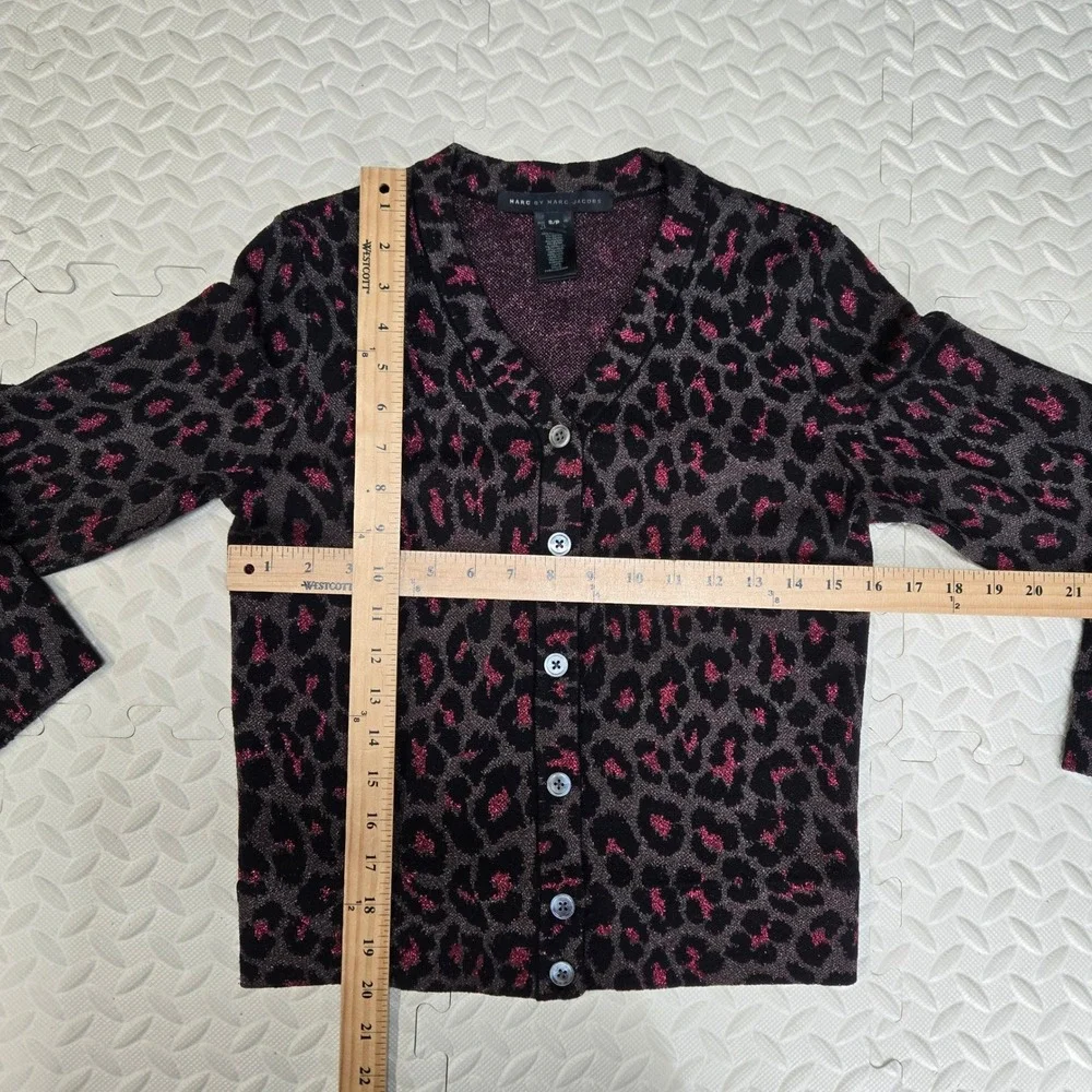 Marc by Marc Jacobs Pink Metallic Leopard Print Wool Blend Cardigan Sweater S XS
